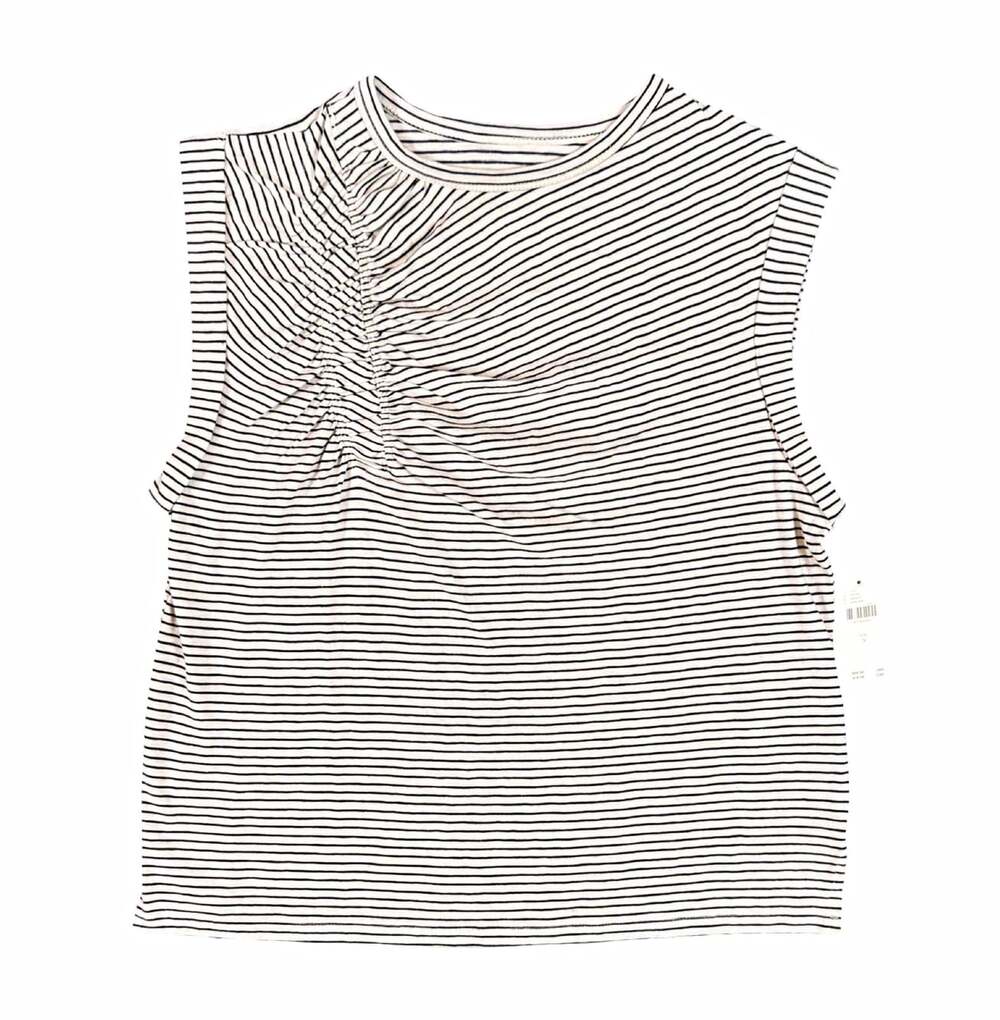 Pilcro Women’s Striped Ruched Cotton Knit Crew Neck Tank Top Sleeveless Size S